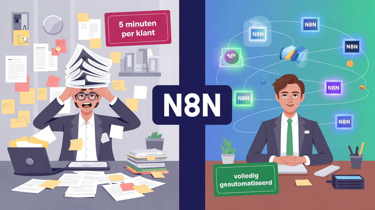 Voor en na vergelijking van handmatige versus geautomatiseerde klant onboarding met n8n workflow automatisering voor MKB bedrijven